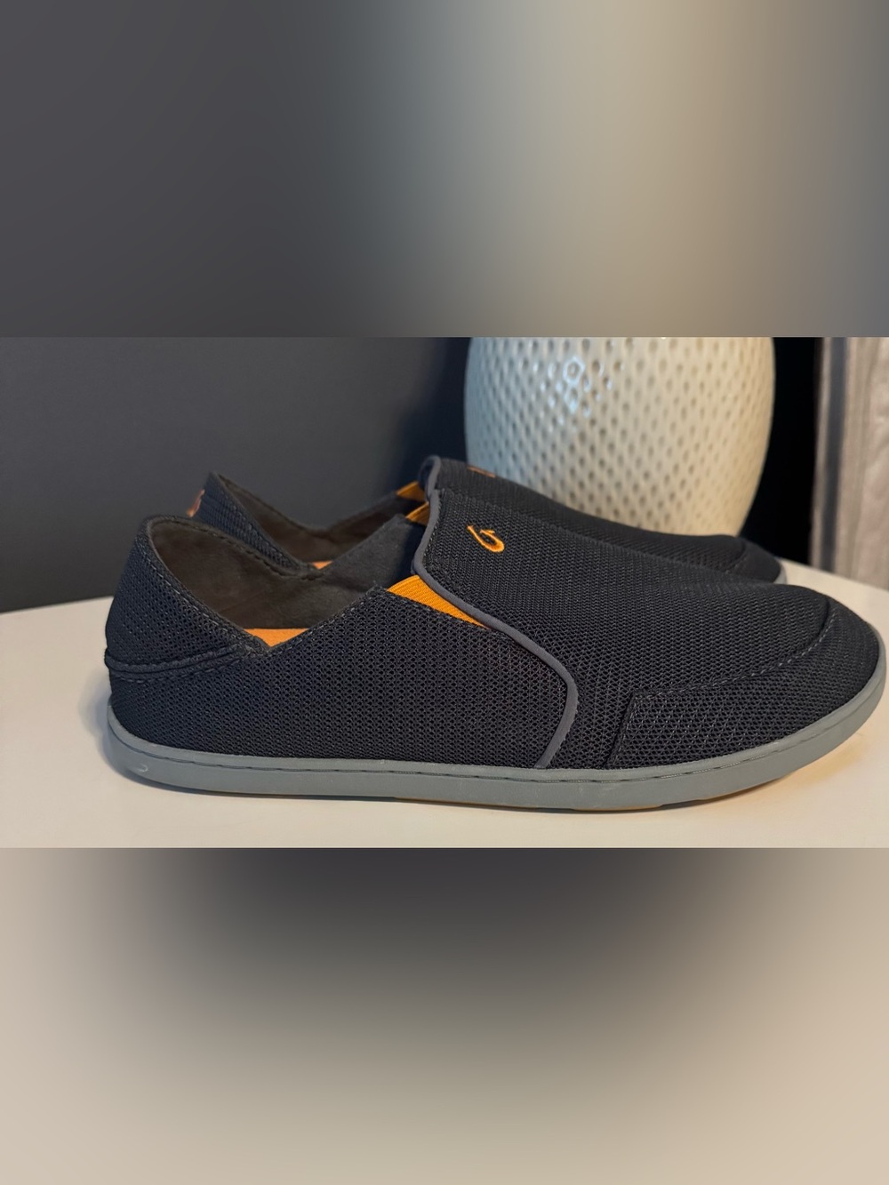 New Olukai Nohea Mesh Dark Shadow Gray Orange Slip On Shoes Loafers Mens 9.5